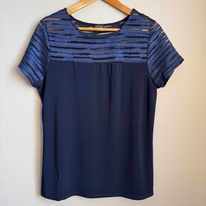 Vamp Womens Whimsigoth Navy Blue Blouse Short Sleeve Size XL Stretch Casual Chic